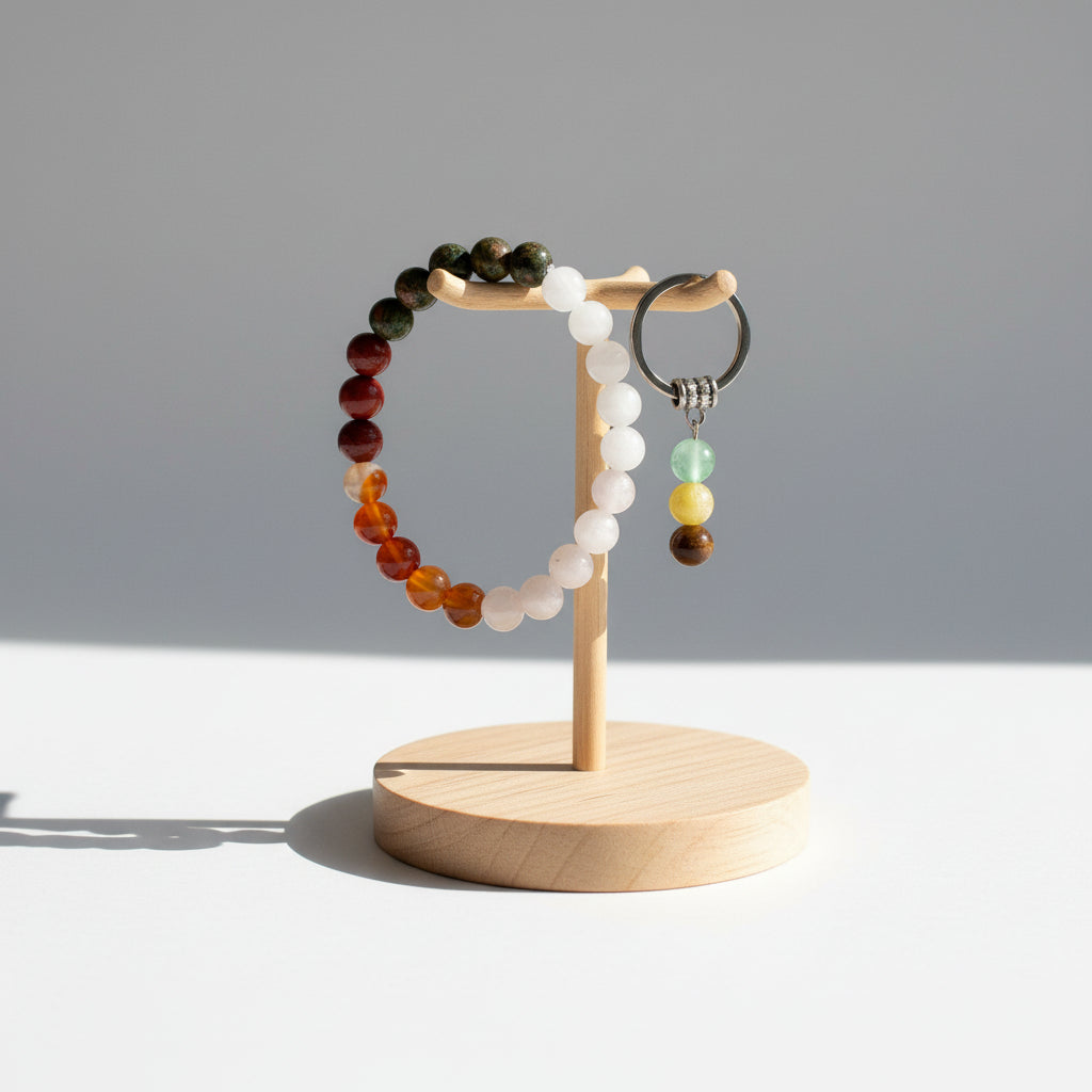 Bracelet et porte-clés, pierres naturelles