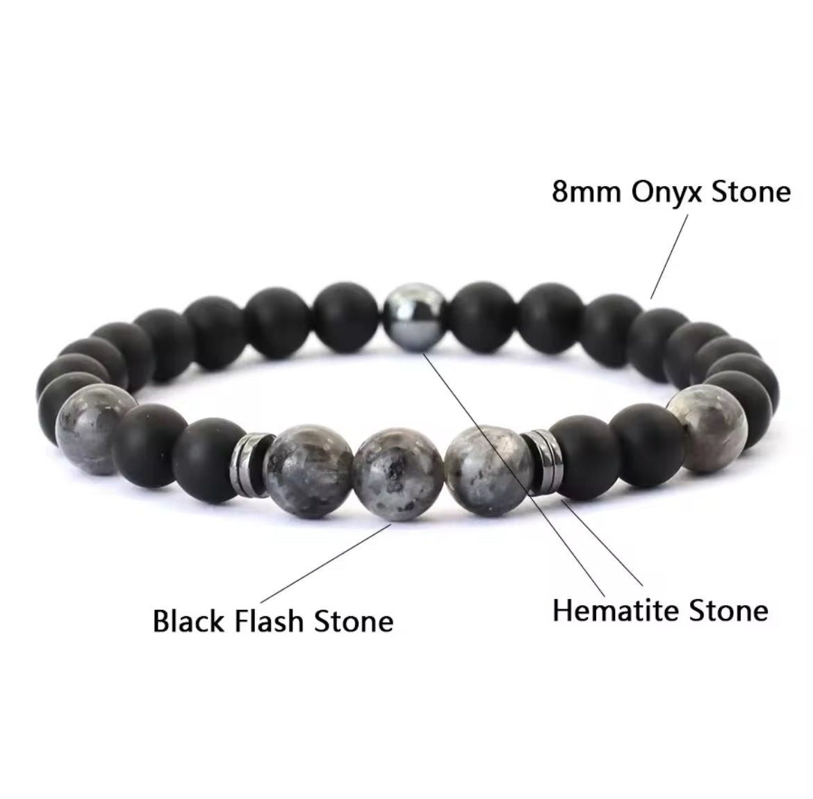 Pulseira de Homem com Pedra Hematite, Ónix e Flash Preta