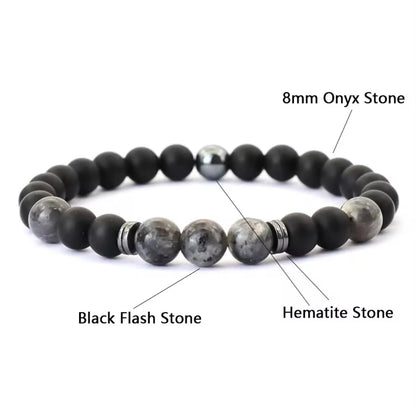 Pulseira de Homem com Pedra Hematite, Ónix e Flash Preta
