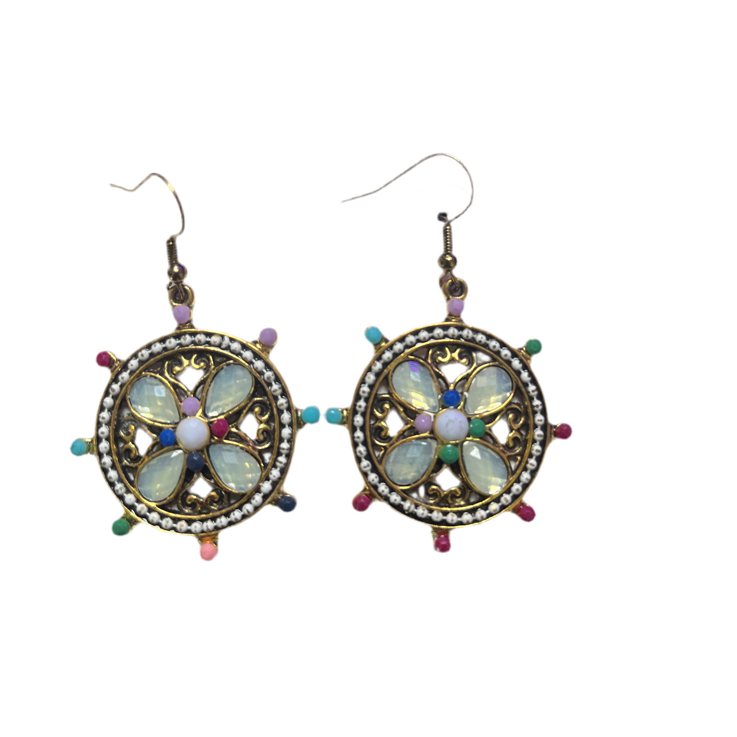 Brincos Boho Âncora Trabalhada com Pedras de Cores Variadas