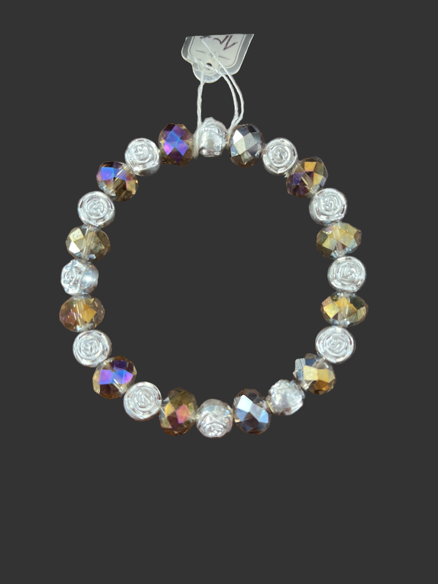 Pulseira de Senhora com Cristal Rosa e Cinza