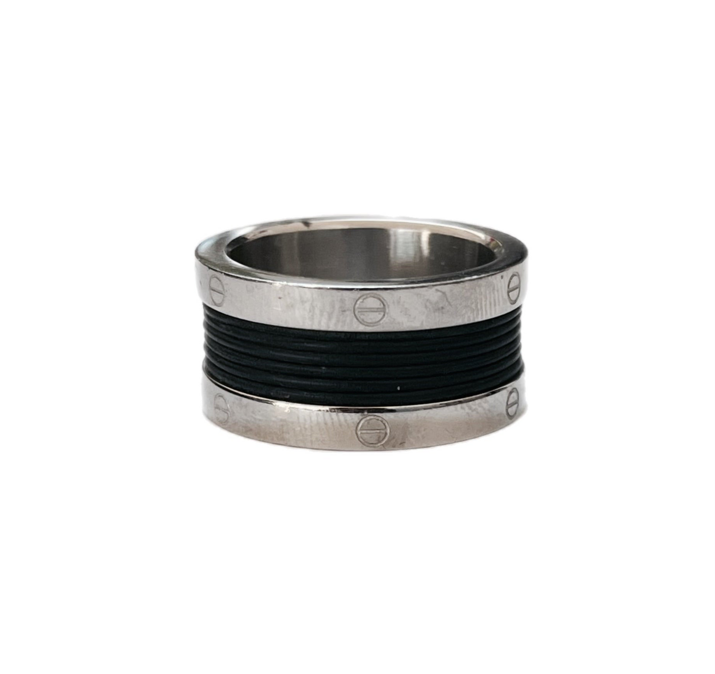 Anel de Homem em Aço Inoxidável, Banda Larga com Borracha Preta