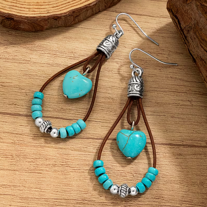 Brincos Boho Heart  – Estilo Vintage & Turquesa