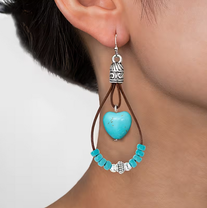 Brincos Boho Heart  – Estilo Vintage & Turquesa
