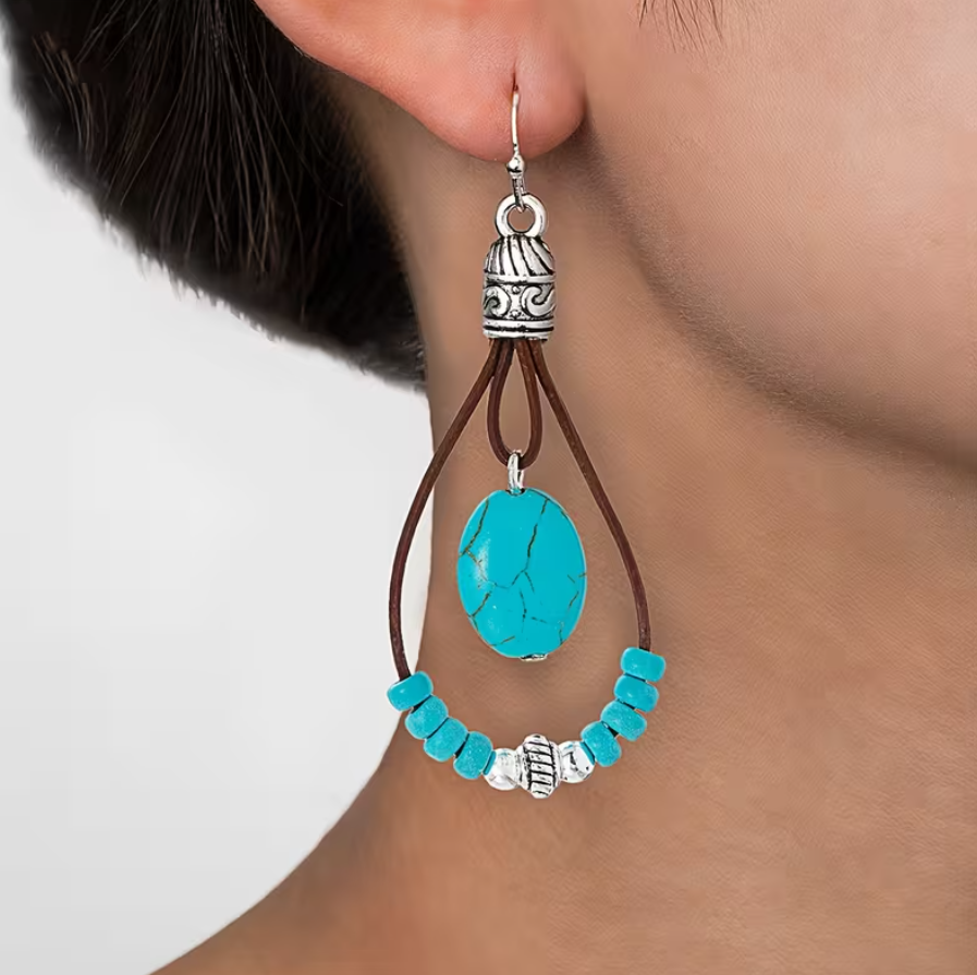 Brincos Boho Gota – Estilo Vintage & Turquesa