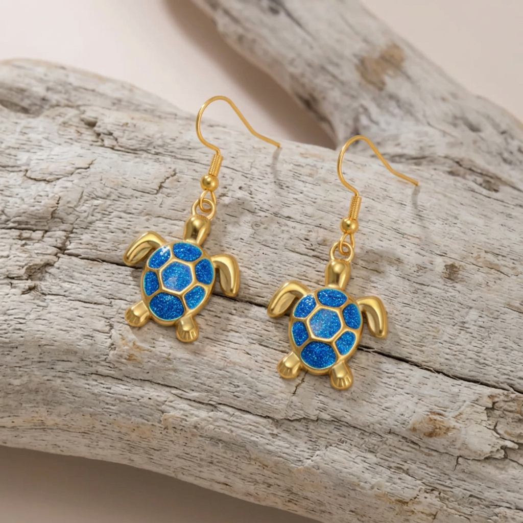 Collier pour femme avec pendentif tortue bleue en acier inoxydable