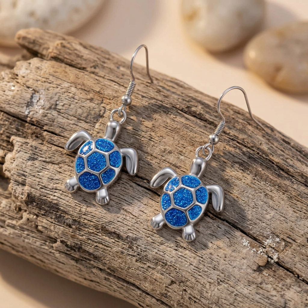 Collier pour femme avec pendentif tortue bleue en acier inoxydable