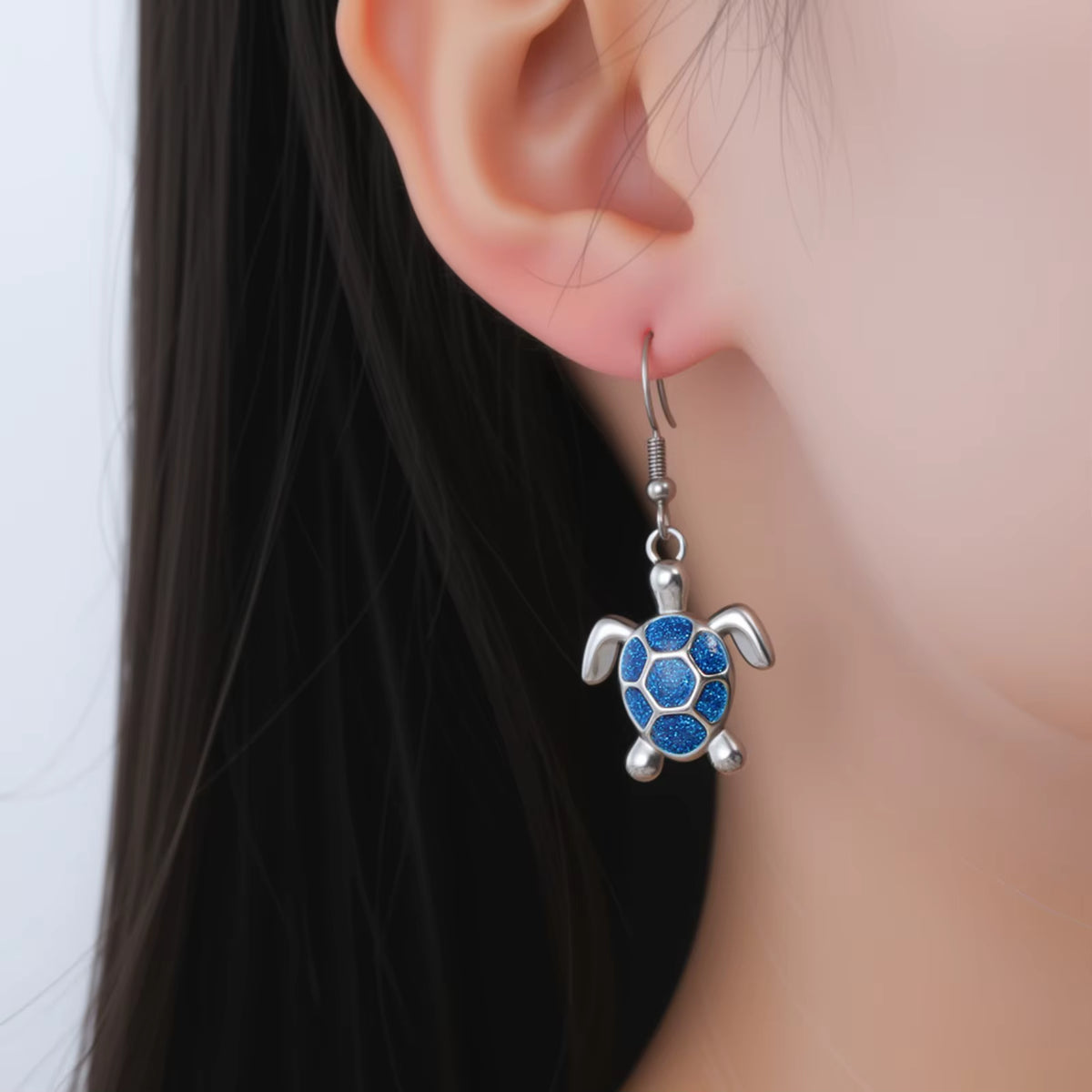 Women's Blue Turtle Pendant Necklace in Stainless Steel