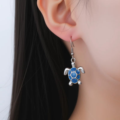 Women's Blue Turtle Pendant Necklace in Stainless Steel