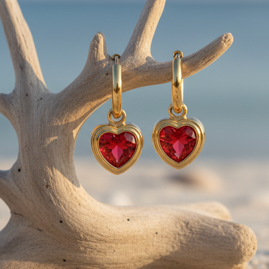 Boucles d'oreilles créoles cœur Pink Passion en acier inoxydable doré