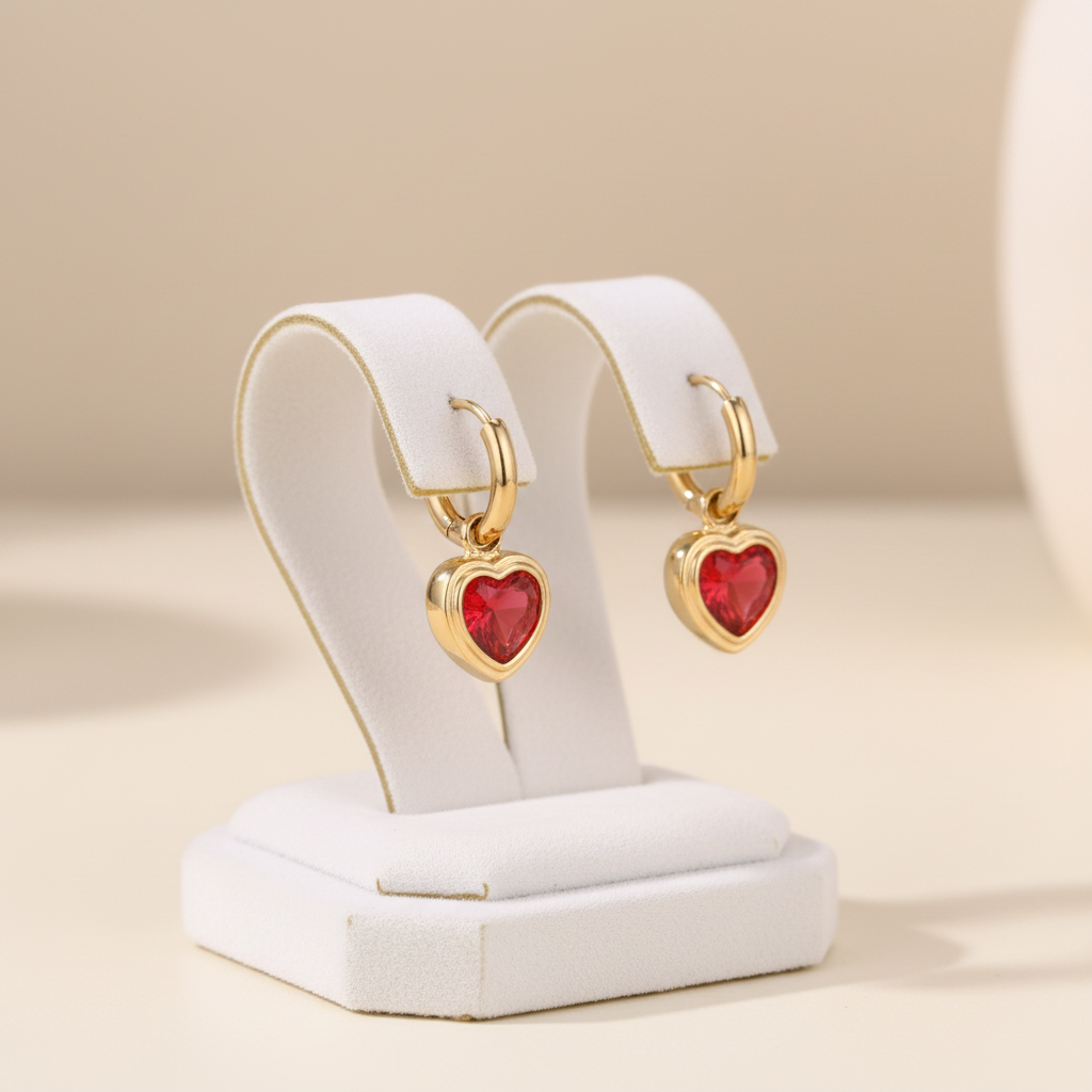 Argolas Pink Passion Heart em Aço Inox Gold