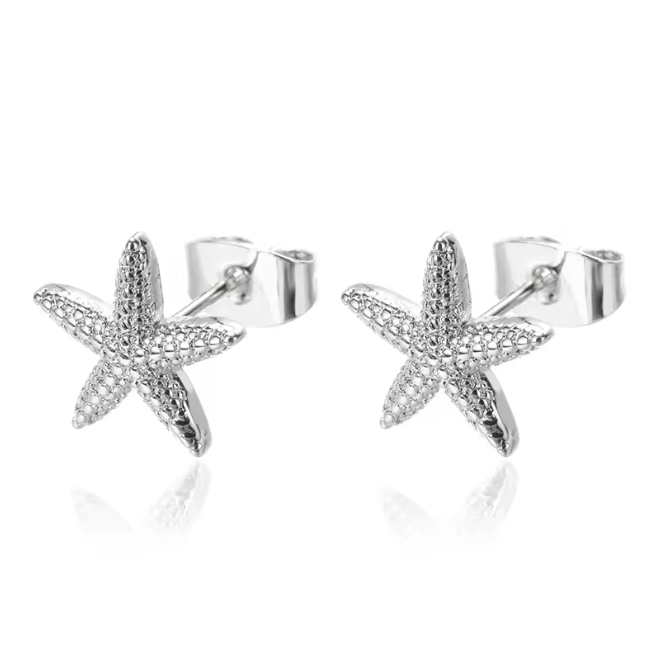 Brinco de Prisioneiro em Aço Inoxidável, Estrela do Mar Prateada