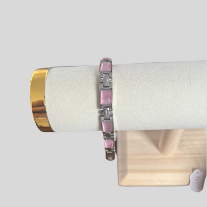 Pulseira em Aço Inoxidável, Magnética Terapêutica Rosa