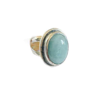 Anel de Prata com Pedra Natural Larimar T:8,5