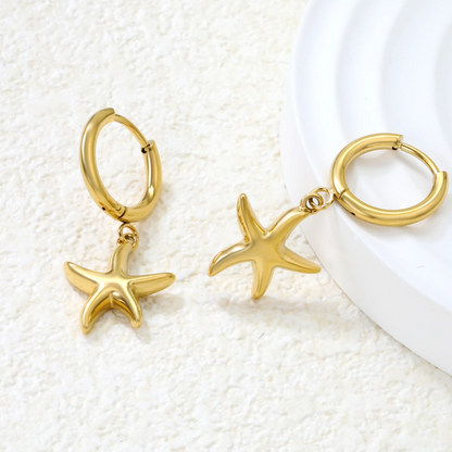 Brinco de Argola em Aço Inoxidável, Estrela Dourada