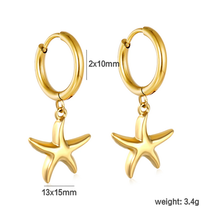 Brinco de Argola em Aço Inoxidável, Estrela Dourada