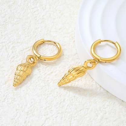 Brinco de Argola em Aço Inoxidável, Búzio Dourado