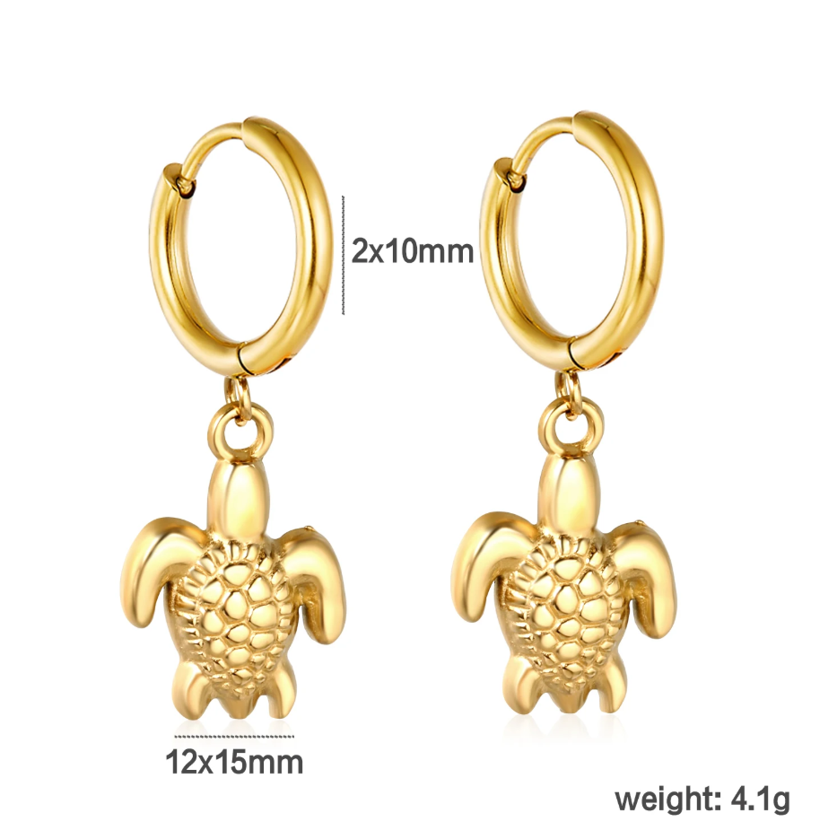 Brinco de Argola em Aço Inoxidável, Tartaruga Dourada