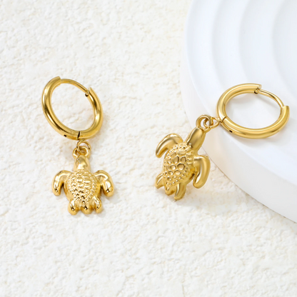 Brinco de Argola em Aço Inoxidável, Tartaruga Dourada