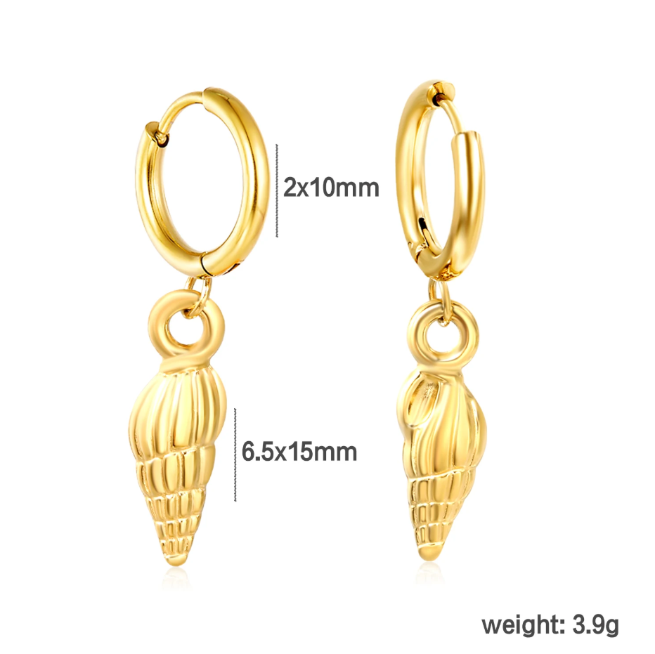 Brinco de Argola em Aço Inoxidável, Búzio Dourado