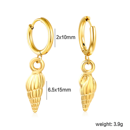 Brinco de Argola em Aço Inoxidável, Búzio Dourado