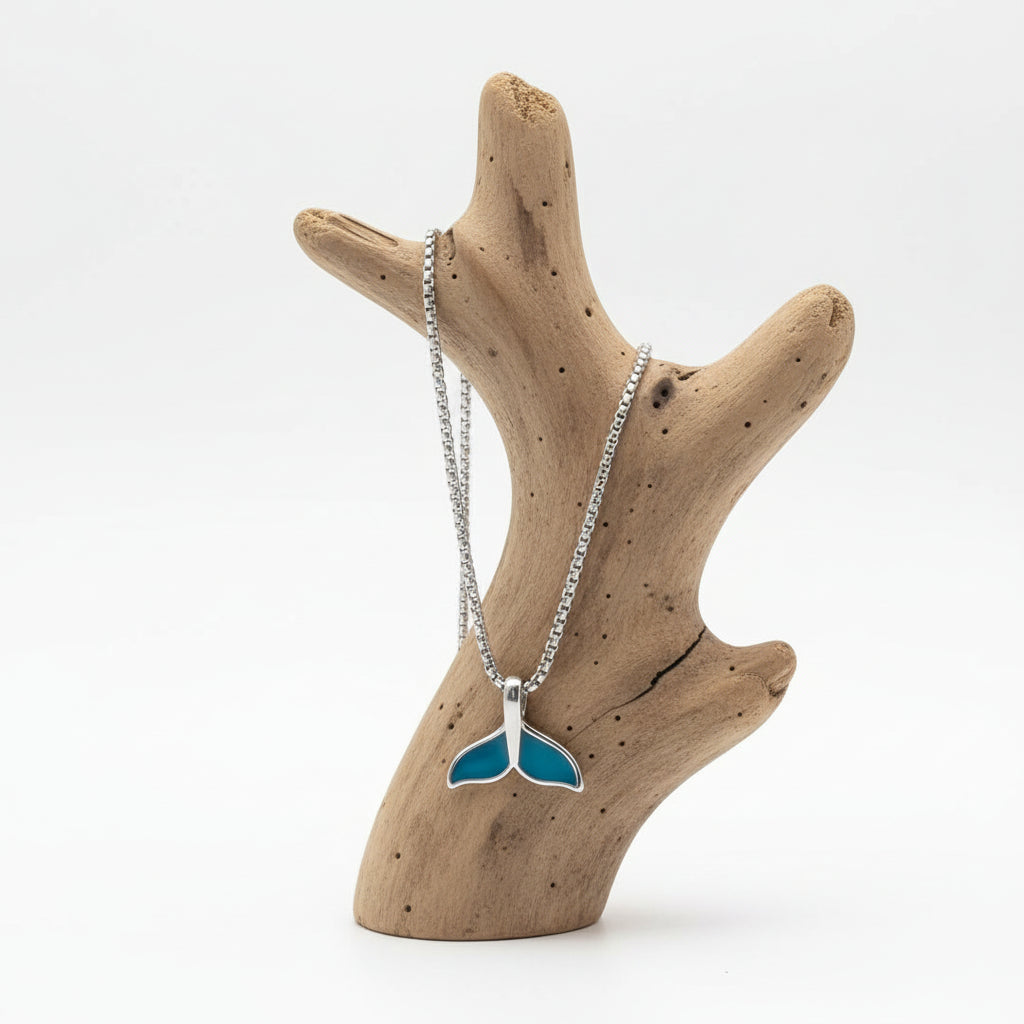 Colar em Aço inoxidável 316l, Rabo de Baleia Azul