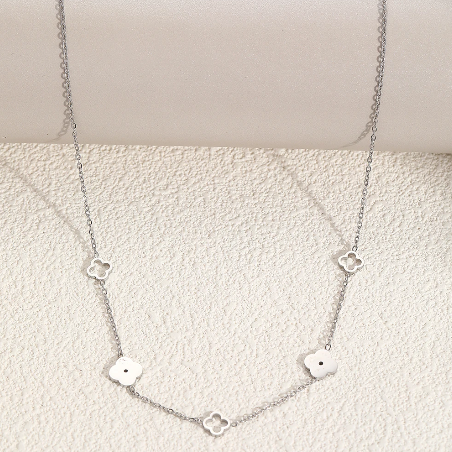 Colar de Senhora em Aço Inoxidável , Trevo de 4 Folhas Prateado