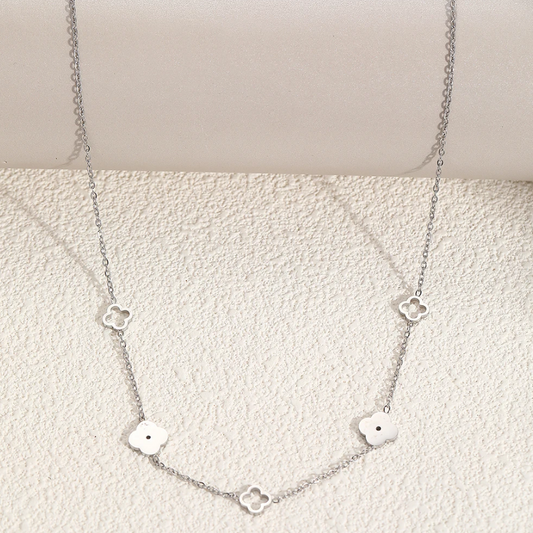 Colar de Senhora em Aço Inoxidável , Trevo de 4 Folhas Prateado