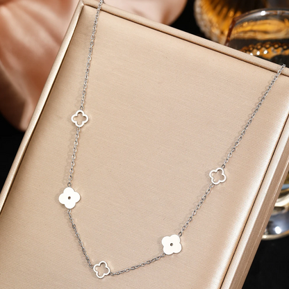 Colar de Senhora em Aço Inoxidável , Trevo de 4 Folhas Prateado