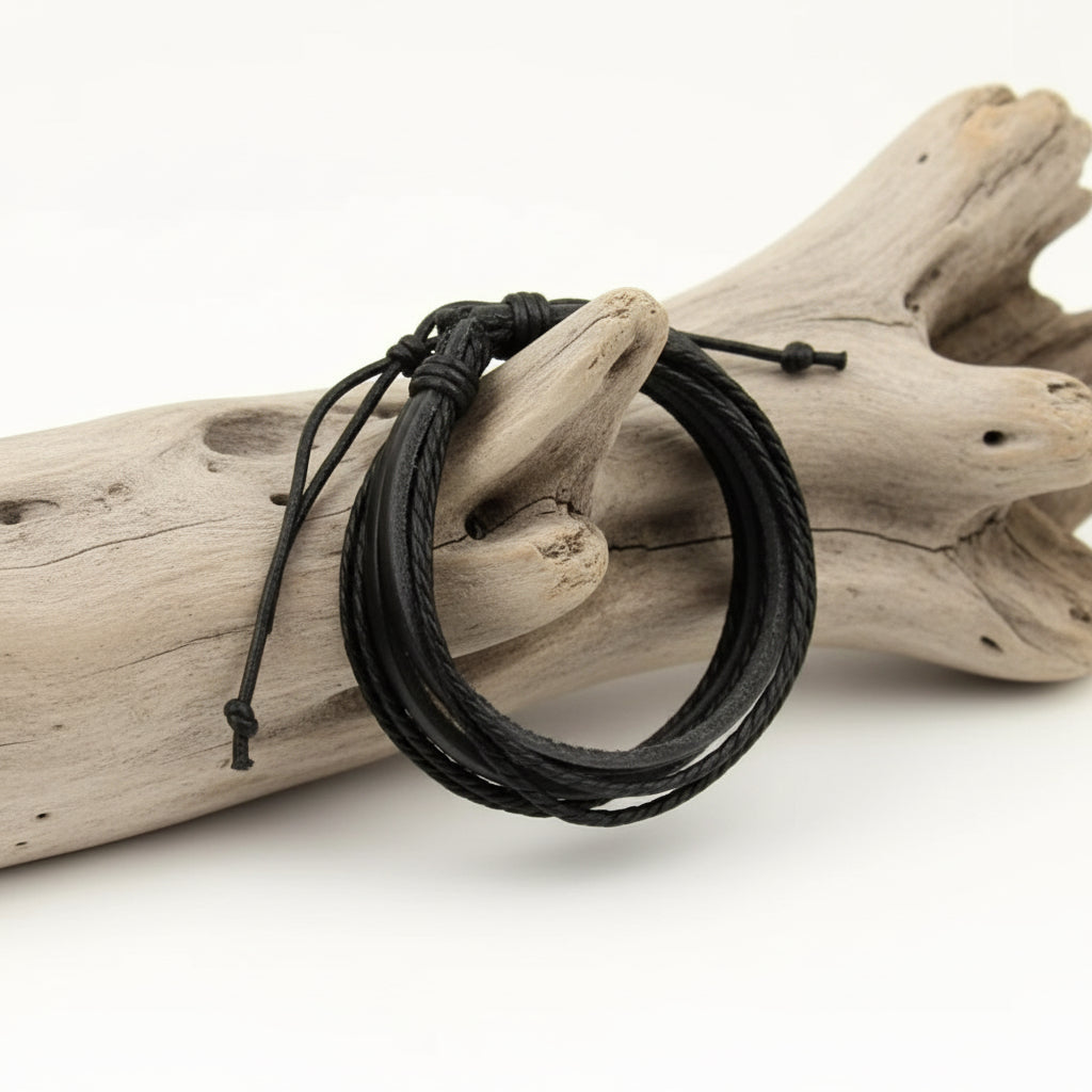 Pulseira de Homem em Couro Preto