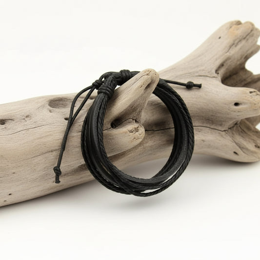 Men's Black Leather Bracelet