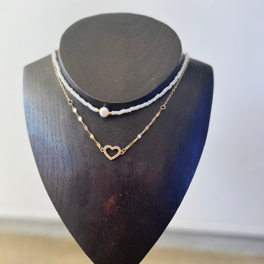 Conjunto de Senhora, 2 Colares Pérolas e Coração