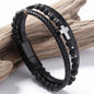 Pulseira "Faith & Strength" – Couro, Pedras Vulcânicas e Cruz