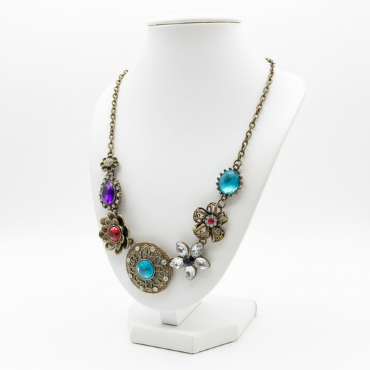 Colar de Senhora, Vintage com Flores de Cristais Estilo Europeu