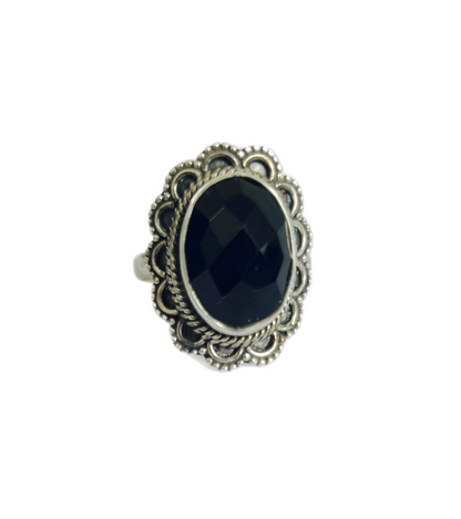 Anel Prata 925 Pedra Natural Ônix