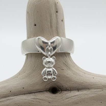 Bague cœur Teddy – Argent Sterling 925 avec pendentif articulé