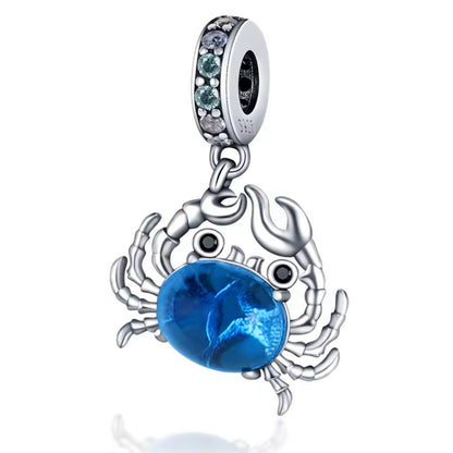Breloque en Argent 925, Crabe avec Zircon Bleu