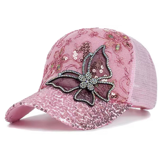 Chapéu Feminino Rosa Brilhante com Borboleta