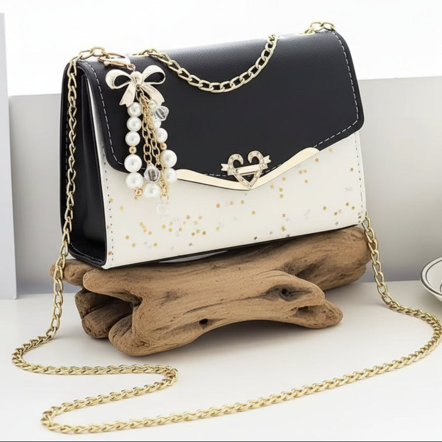 Mala Crossbody Elegance – Estrelas e Laço de Pérolas