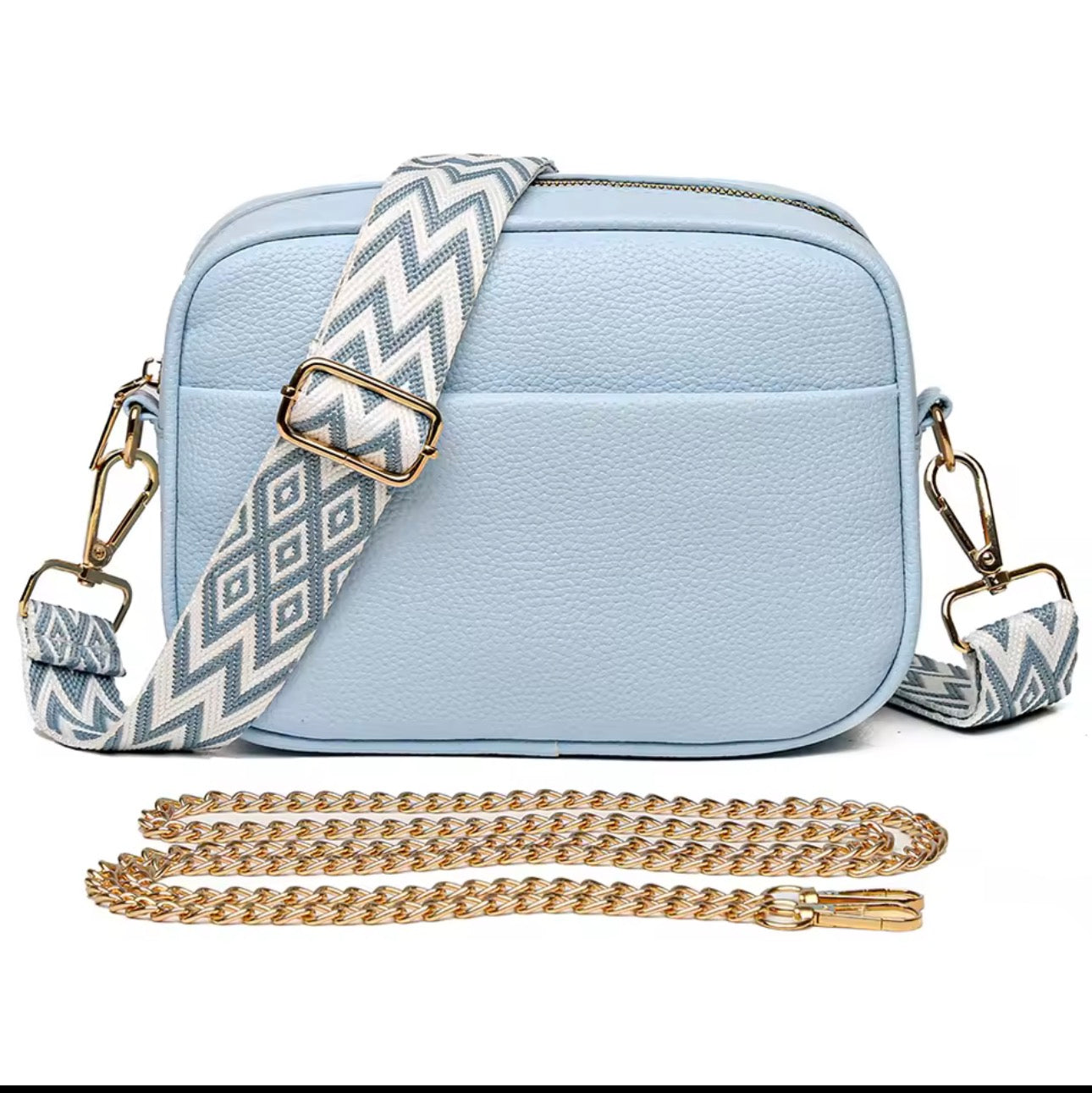 Bolsa CrossBody de Senhora em Couro Pu com Duas Alças, Azul