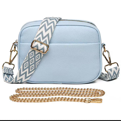 Bolsa CrossBody de Senhora em Couro Pu com Duas Alças, Azul