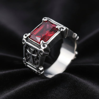 Bague pour homme en acier inoxydable 316L avec zirconium rouge T = 12