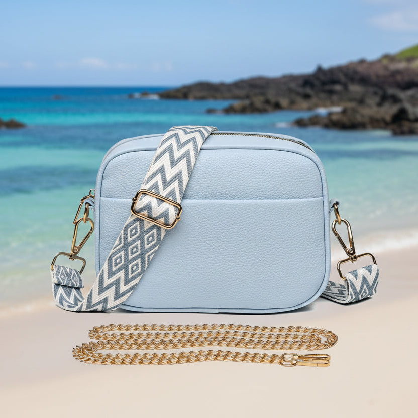 Bolsa CrossBody de Senhora em Couro Pu com Duas Alças, Azul