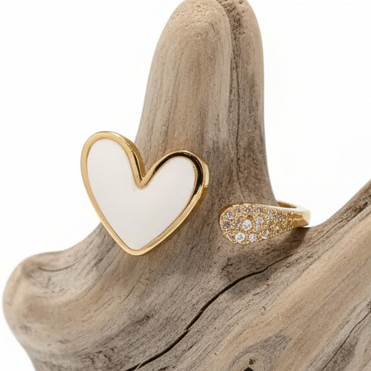 Bague Ouverte Cœur Exquise micro-sertie de Zircon Blanc