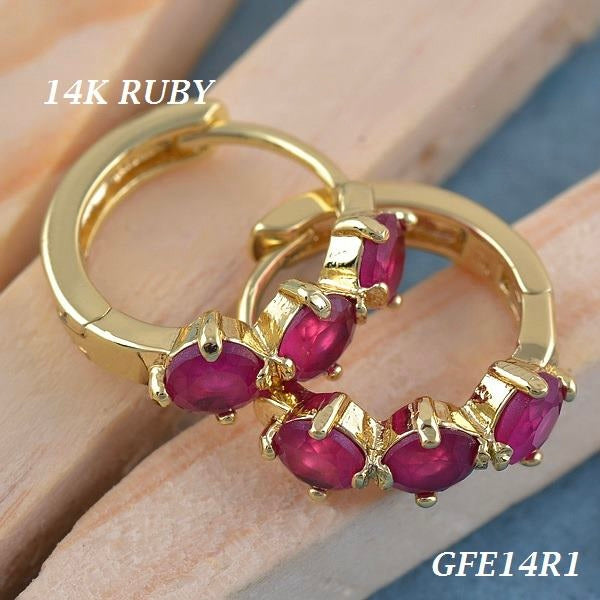 Argolas Pequenas em Ouro Laminado 14K com Rubis