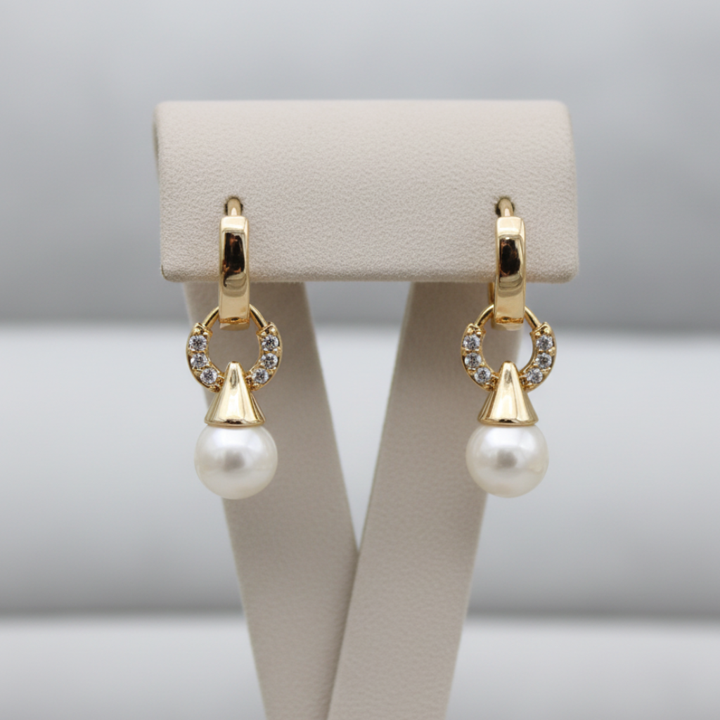 Argolas de Senhora em Ouro Laminado 18K com Pérola