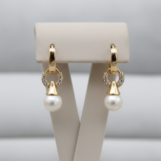 Boucles d'oreilles créoles pour femme en or laminé 18 carats avec perle