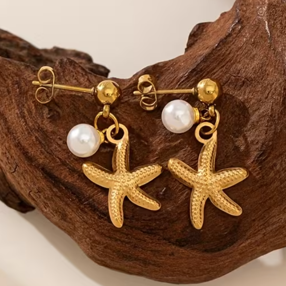 Conjunto Golden Starfish – Pérolas e Ouro 18K (3 Peças)