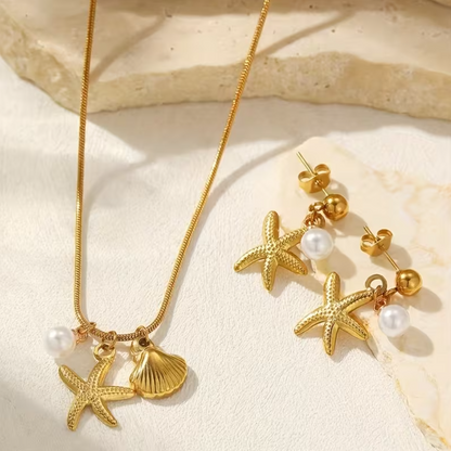 Conjunto Golden Starfish – Pérolas e Ouro 18K (3 Peças)