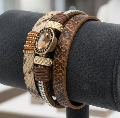 Bracelet Large pour Femme en Cuir Serpent